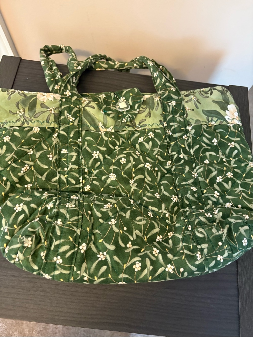 Hand Crafted Green Floral Quilted Tote